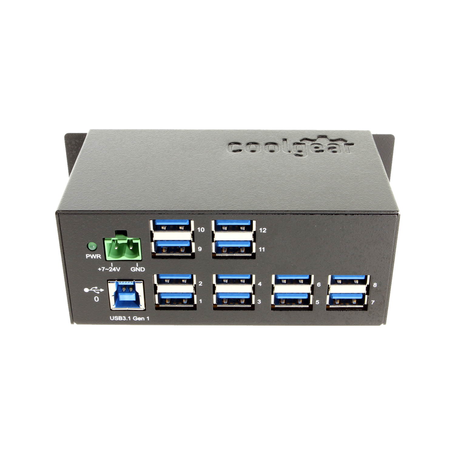 Coolgear 12-Port USB 3.1 Gen1 w/15KV ESD Surge Protection DIN Rail Mount