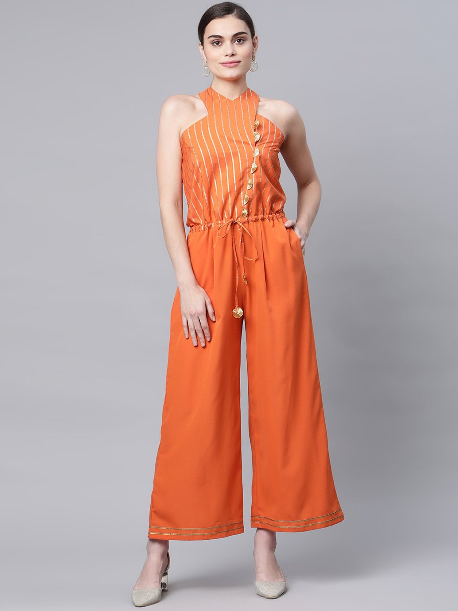 Ahalyaa Orange Striped Jumpsuit