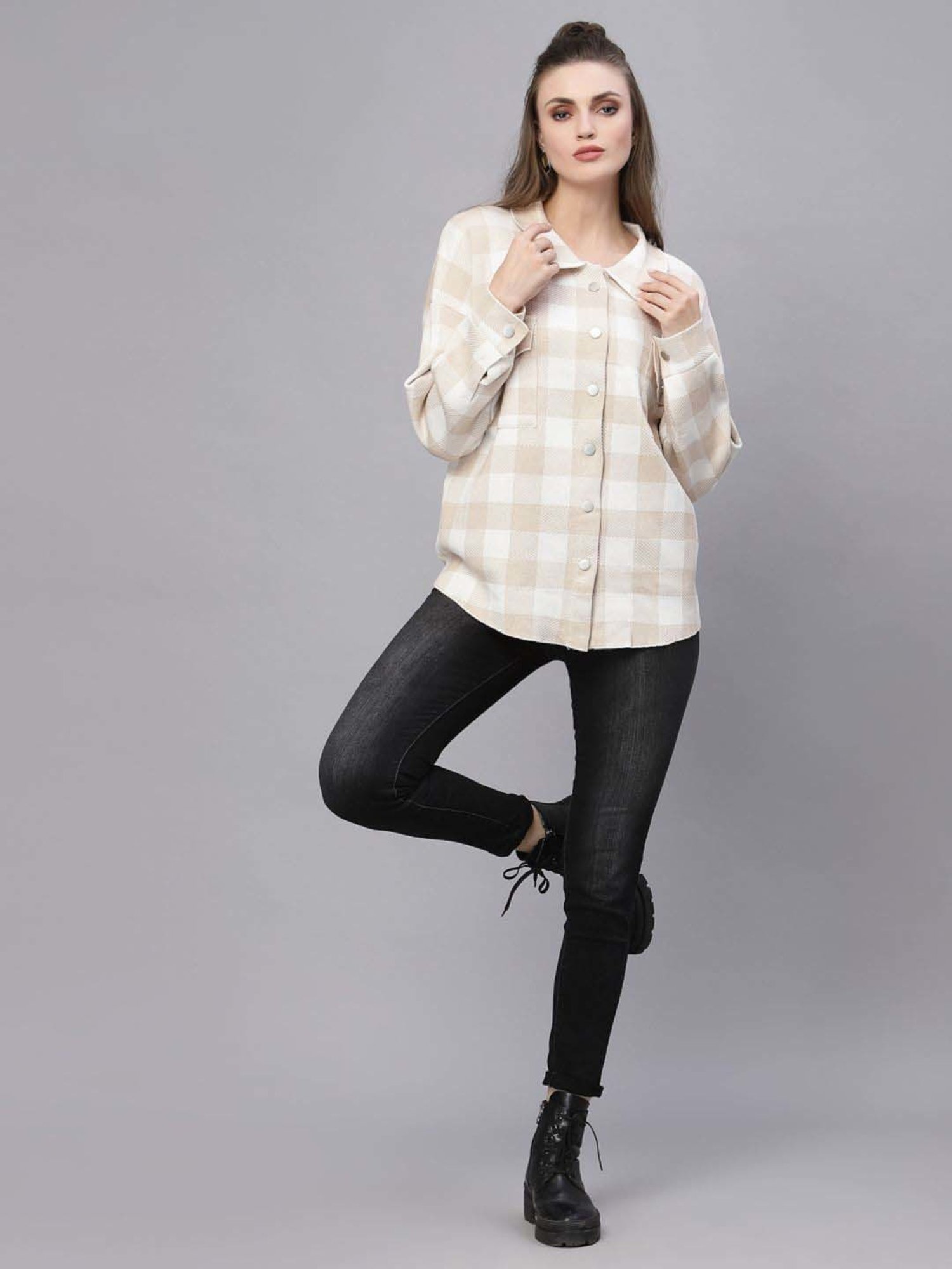 Mafadeny Beige Chequered Shirt