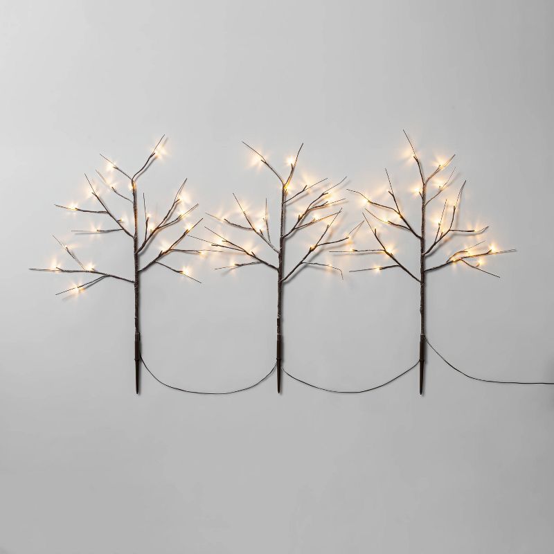 3ct Christmas LED Artificial Twig Stakes Brown Flocked Warm White - Wondershop™