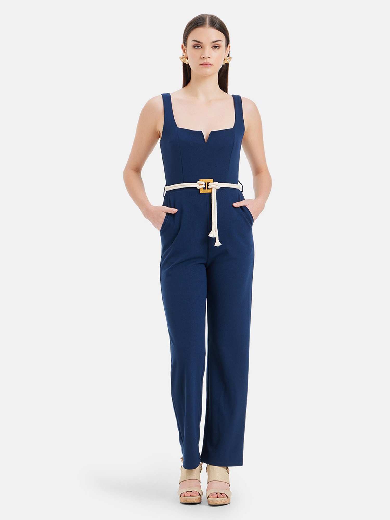 Kazo Navy Jumpsuit With Belt
