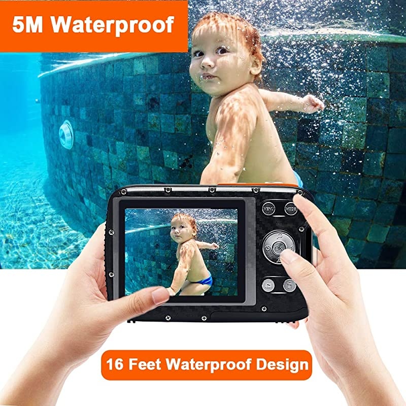 Waterproof Camera 21MP 1080P Underwater Digital Camera with Flash 28 Inch LCD Rechargeable HD Digital Camera for SnorkelingTravelSwimmingOrange 16G Card