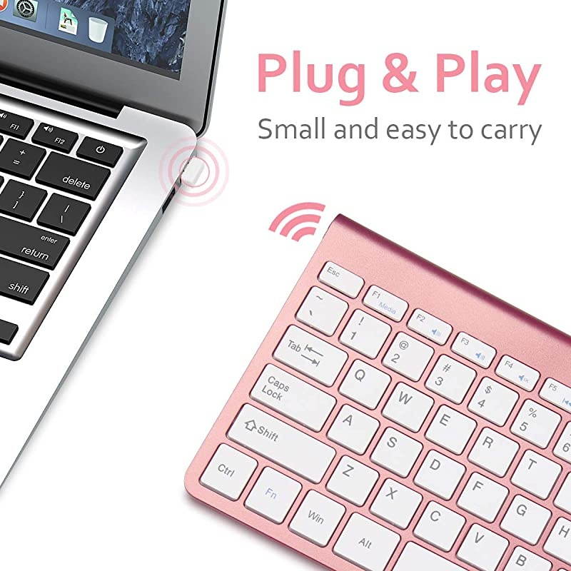 Mini USB Wireless Keyboard Small Computer Wireless Keyboards Slim Compact for Mac MacBook Pro External Keyboard for Laptop Tablet by  Rose Gold