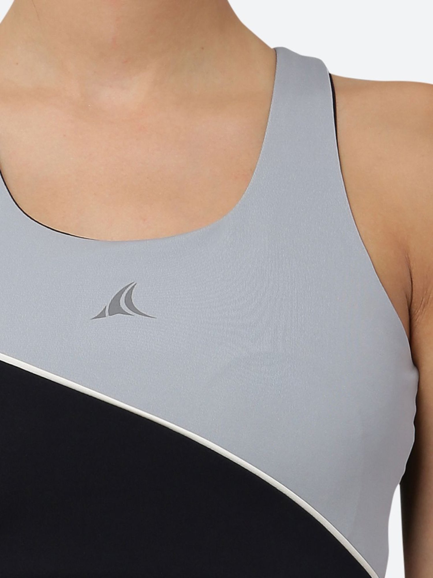 Fitleasure Steel Blue & Black Non Wired Padded Sports Bra