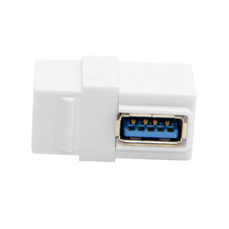 Right Angled 90 Degree USB 3.0 Type-A Female to Female Extension Keystone Jack Connector Coupler Adapter White for Wall Plate Panel Decoration