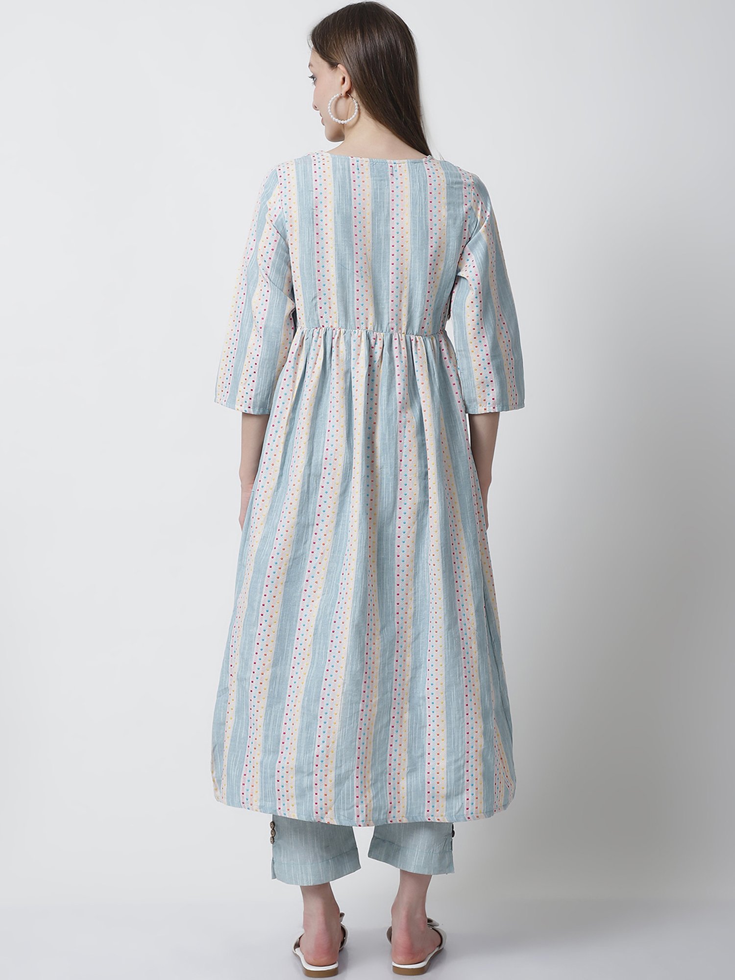 Moms Maternity Sea Green Striped Maternity Kurta Pant Set