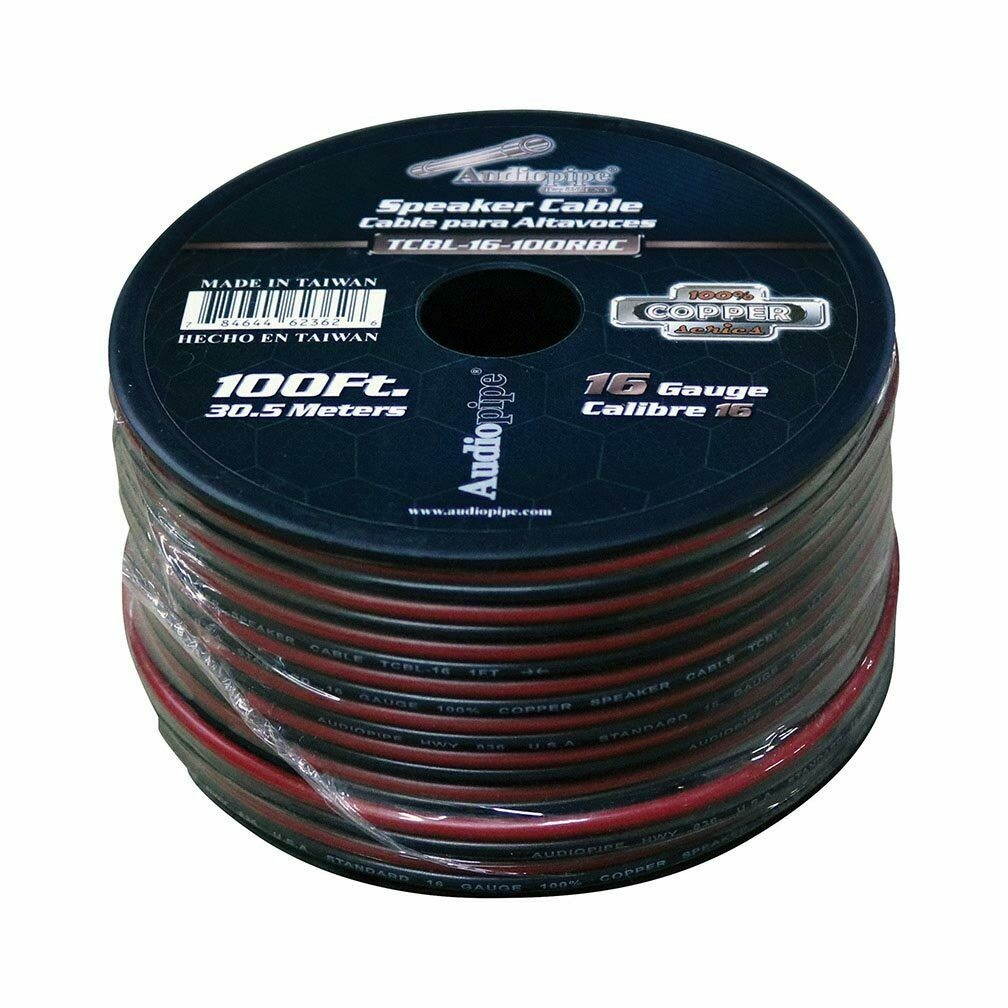 Audiopipe 16 Gauge 100 Copper Series Speaker Wire  100 Foot Roll  REDBLACK Jacket