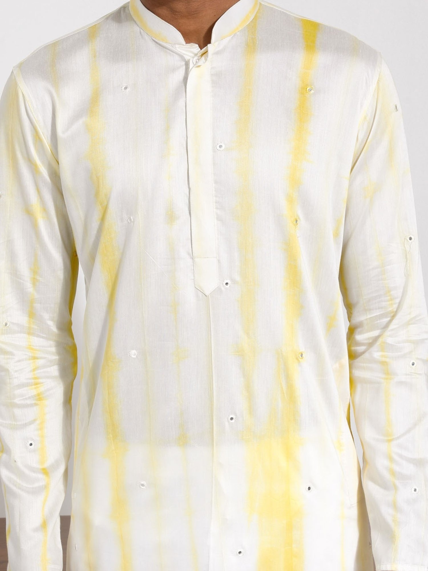 Vastramay White & Yellow Regular Fit Printed Kurta