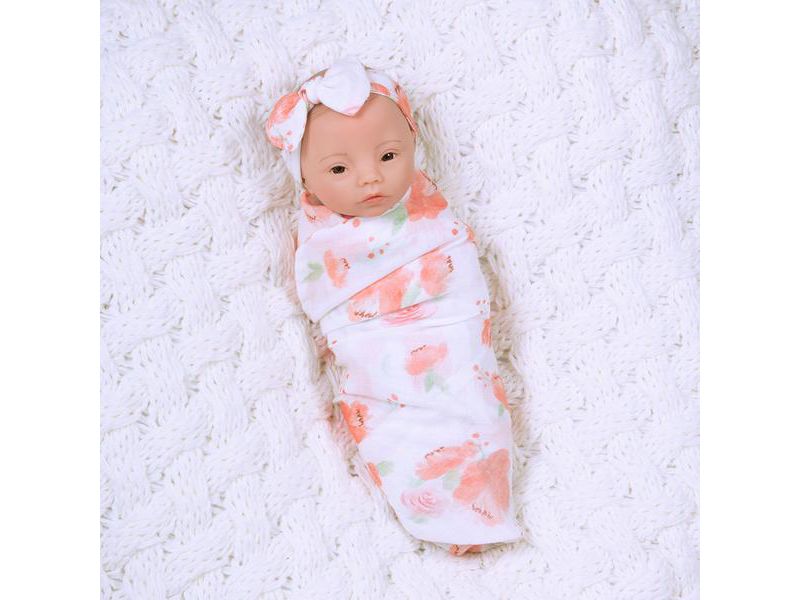 Paradise Galleries Newborn Baby Doll 16 inch Reborn Preemie, Swaddlers: Peach Blossom, Safety Tested for 3+, 4-Piece Set