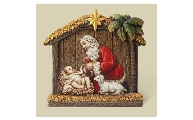 Roman 7" Brown and Red Kneeling Santa Christmas Tabletop Figurine