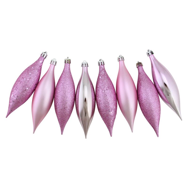 Northlight 8ct Bubblegum Pink Shatterproof 4-Finish Christmas Finial Drop Ornaments 5.5"