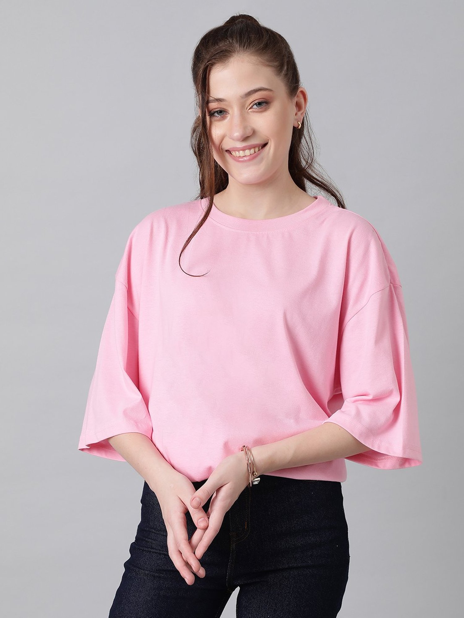 Kotty Pink Relaxed Fit Oversized T-Shirt