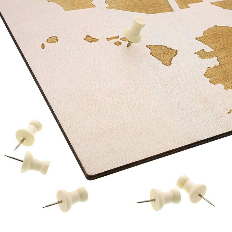 Bright Creations Wood Travel Map for Wall Decor with 100 Push Pins, 16.5 x 11.5 in