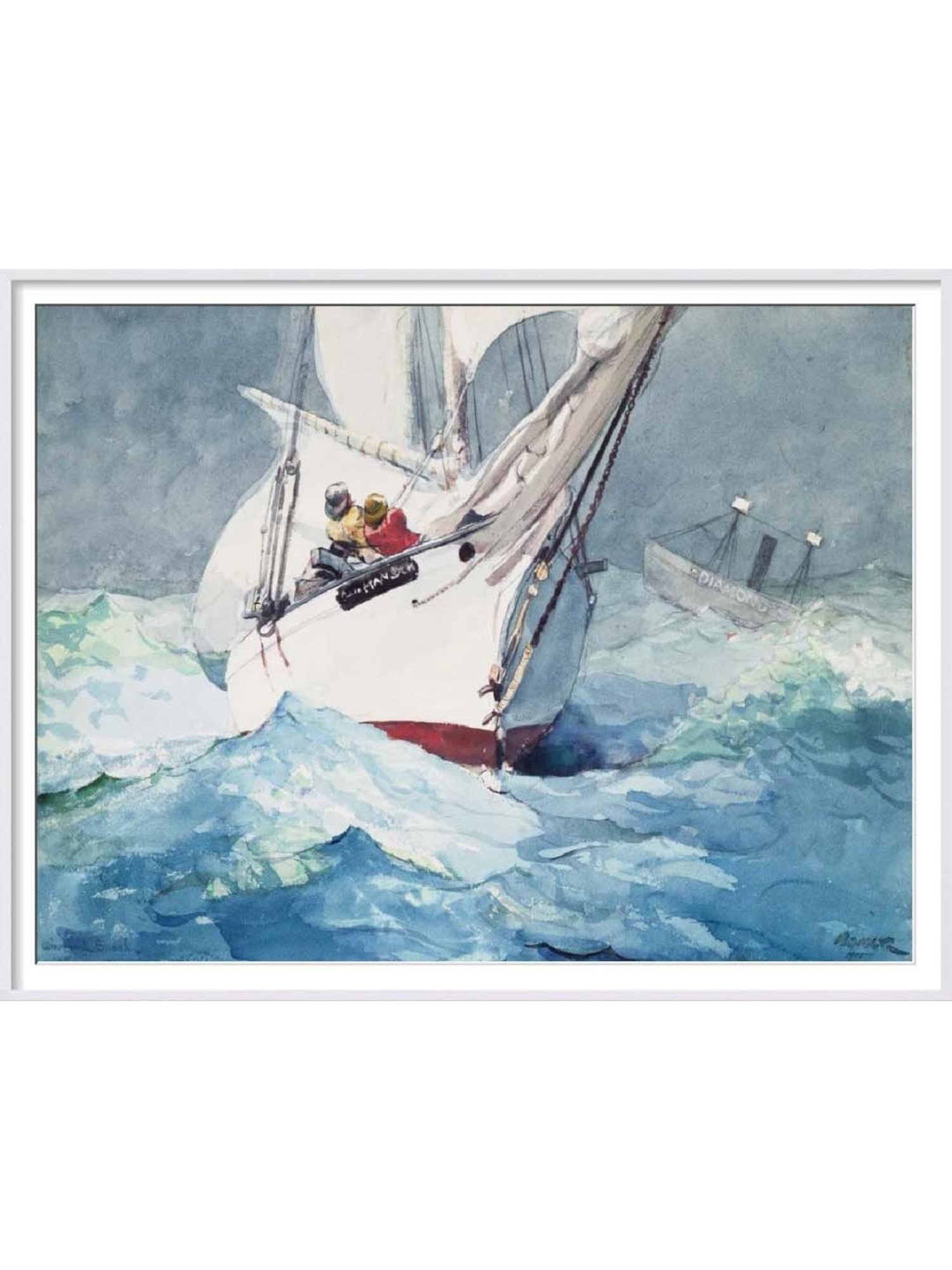 ARTE'VENUE Reefing Sails Blue & White Paper Wall Art - Set of 1 (17 X 14 inch)