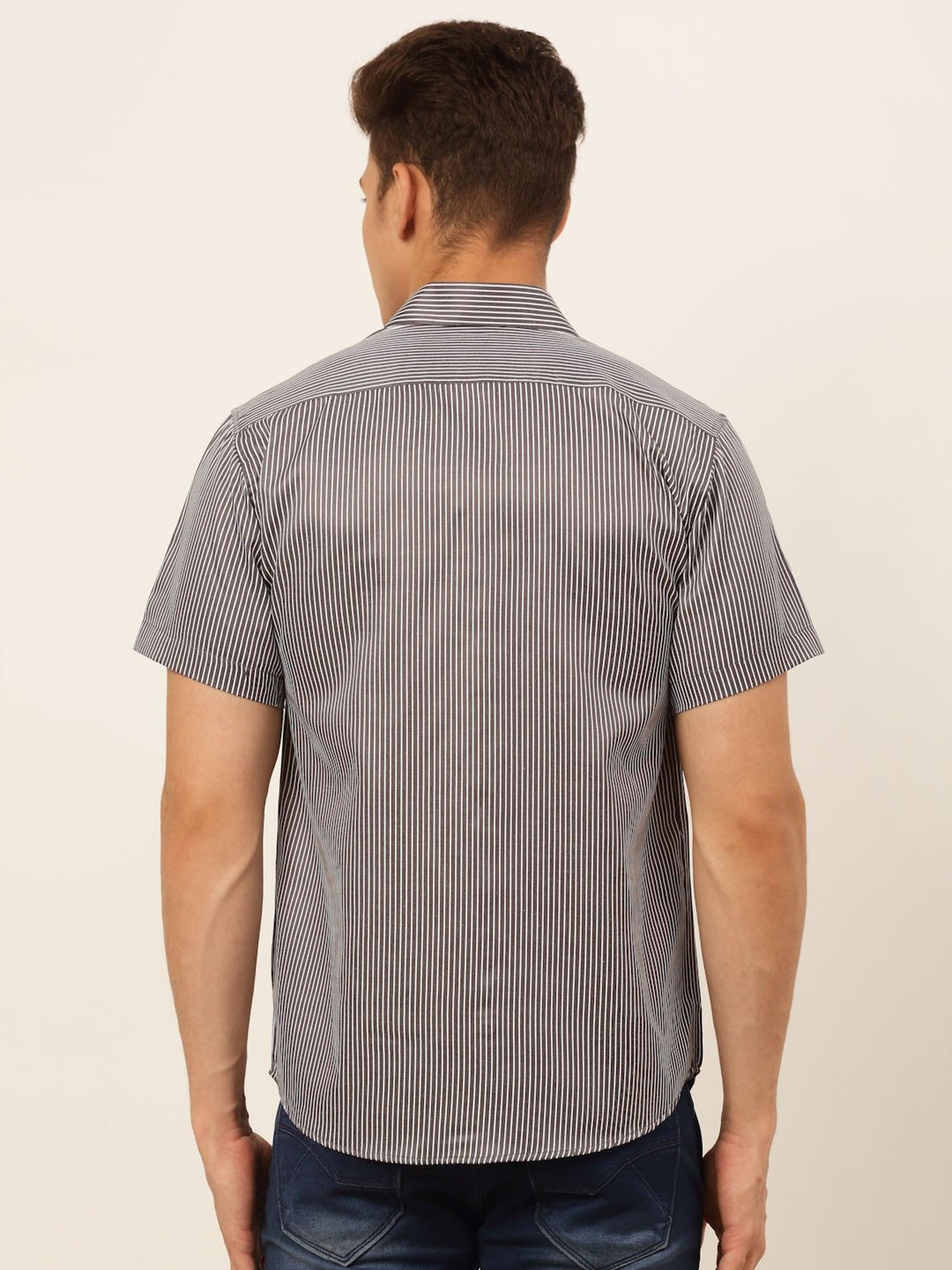 Jainish Brown Regular Fit Striped Shirt