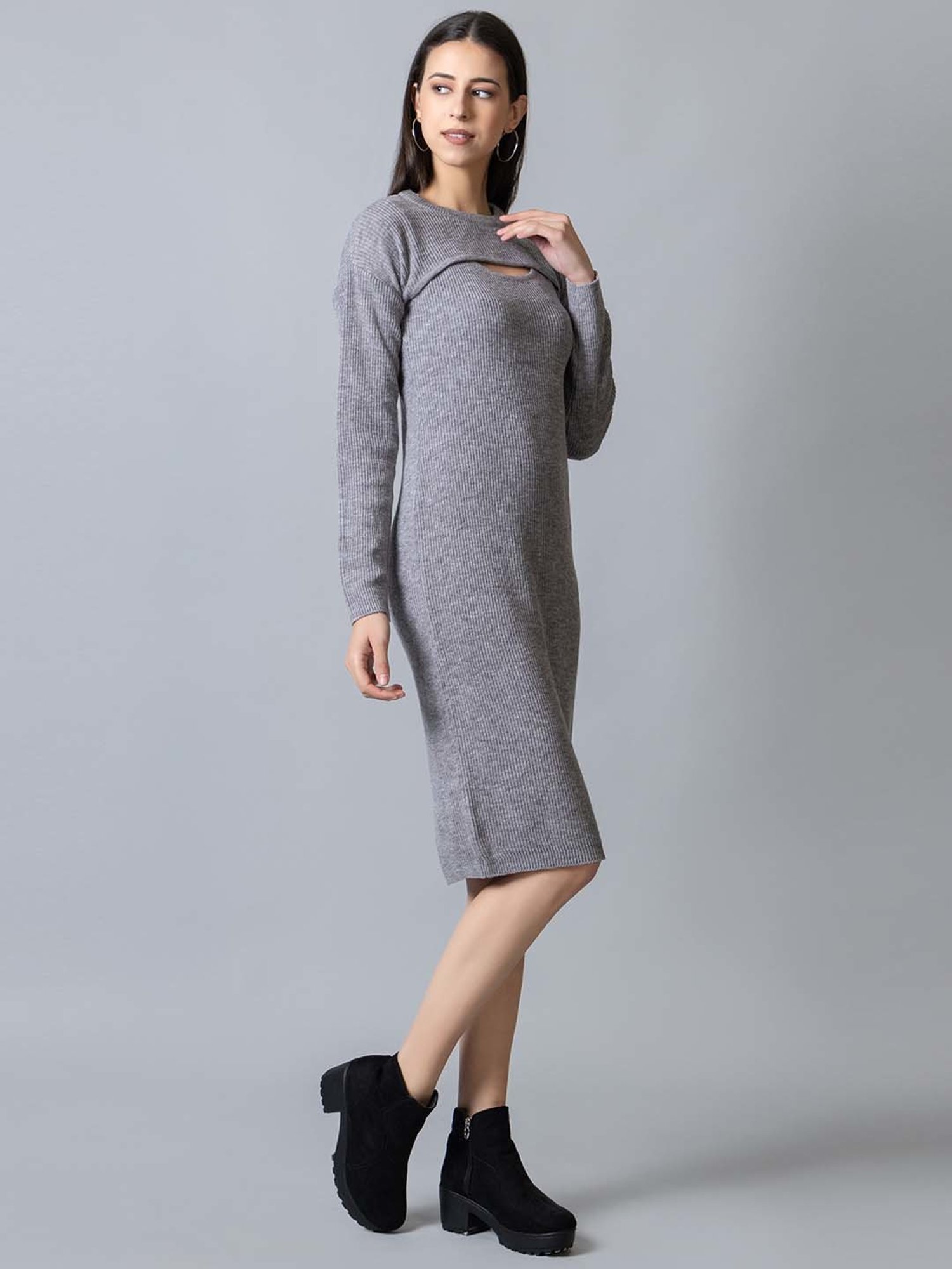 Club York Grey Self Pattern Shift Dress