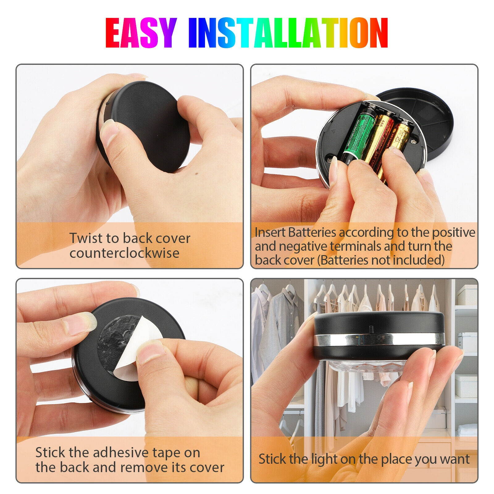 6Pcs Wireless RGB Puck LED Night Light Remote Battery Under Cabinet Closet Stick