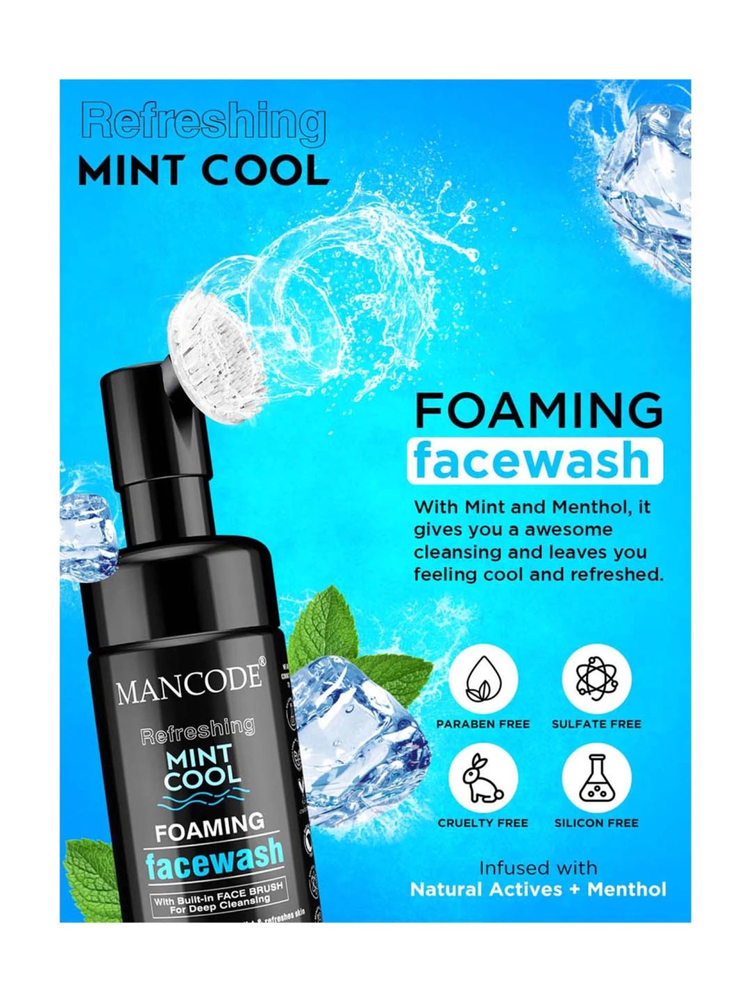 Mancode Detoxifying De Tan, Acne Control Tea Tree & Mint Cool Foaming Facewash (pack of 3)