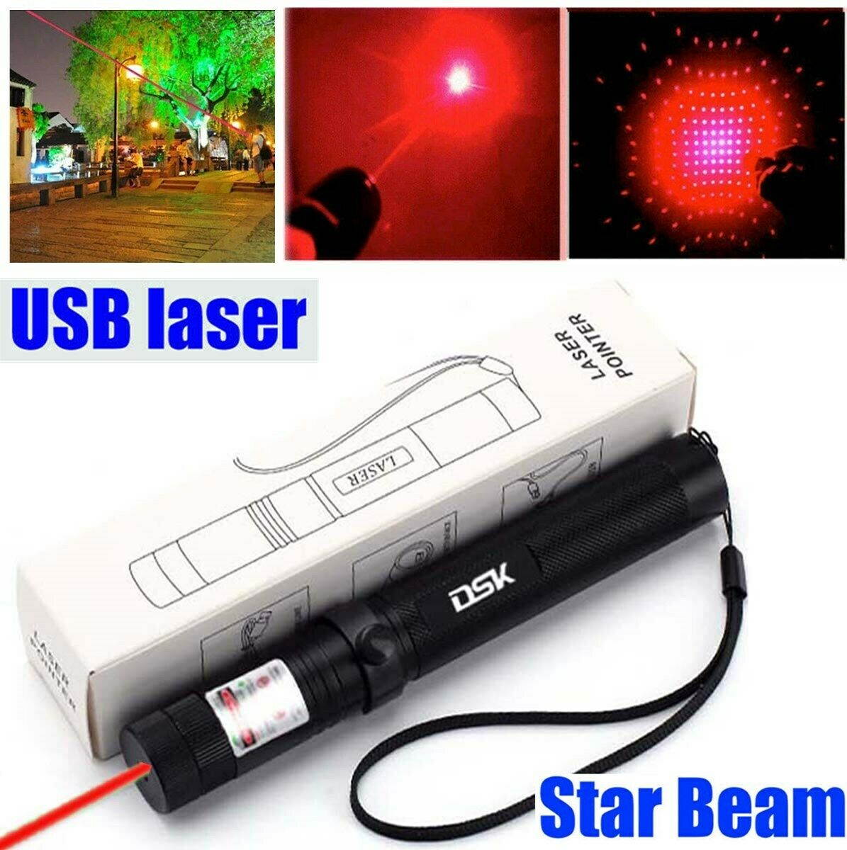 990Miles USB Rechargeable Red Laser Pointer Pen 2in1 Star Cap Lazer Cat Pet Toy