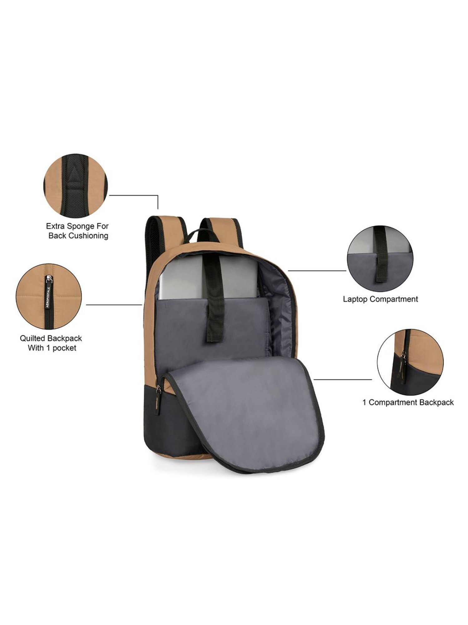 Aeropostale Knox Brown Polyester Printed Laptop Backpack