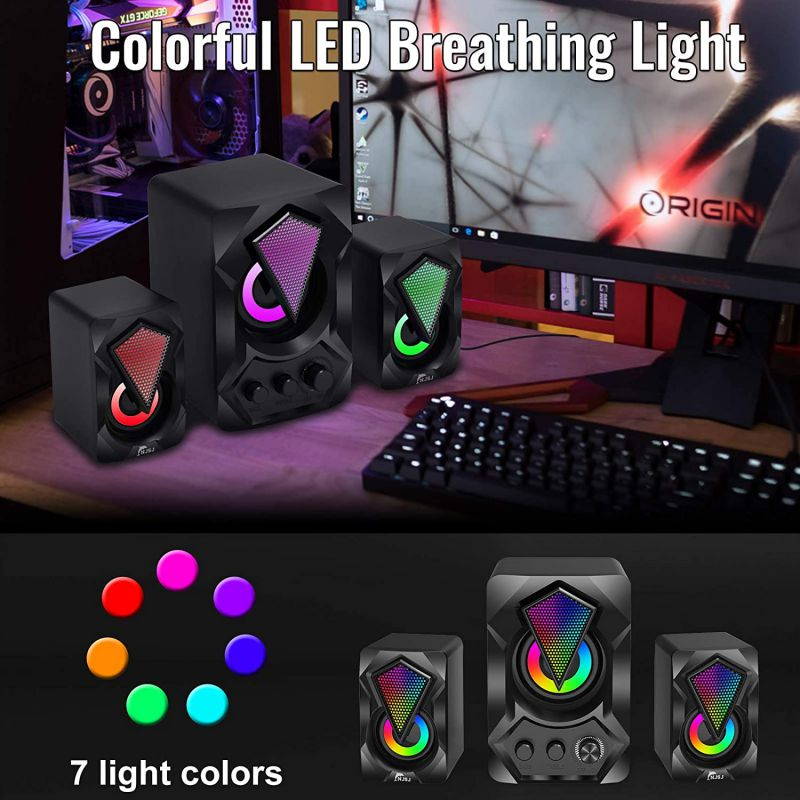 Speaker, Computer Speaker with Subwoofer,  USB-Powered 2.1 Stereo Multimedia Speakers System with RGB LED Light 3.5mm Audio Input Great for Music, Movies, Gaming, PC, Laptop, Tablet, Desktop