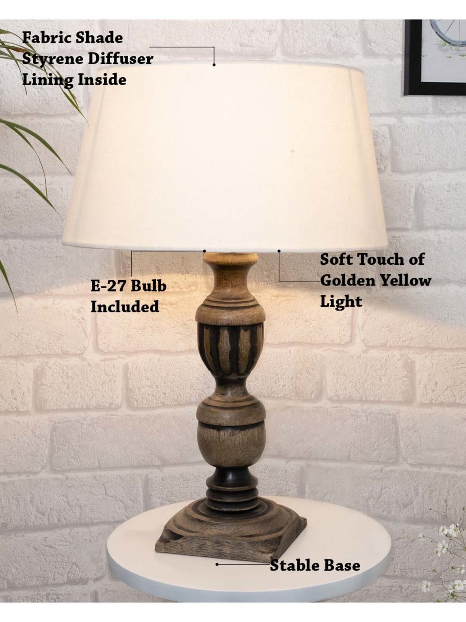 Homesake 'Rustic' Beige & Brown Wood Trophy Carved Table Lamp with Empire Shade - Set of 1
