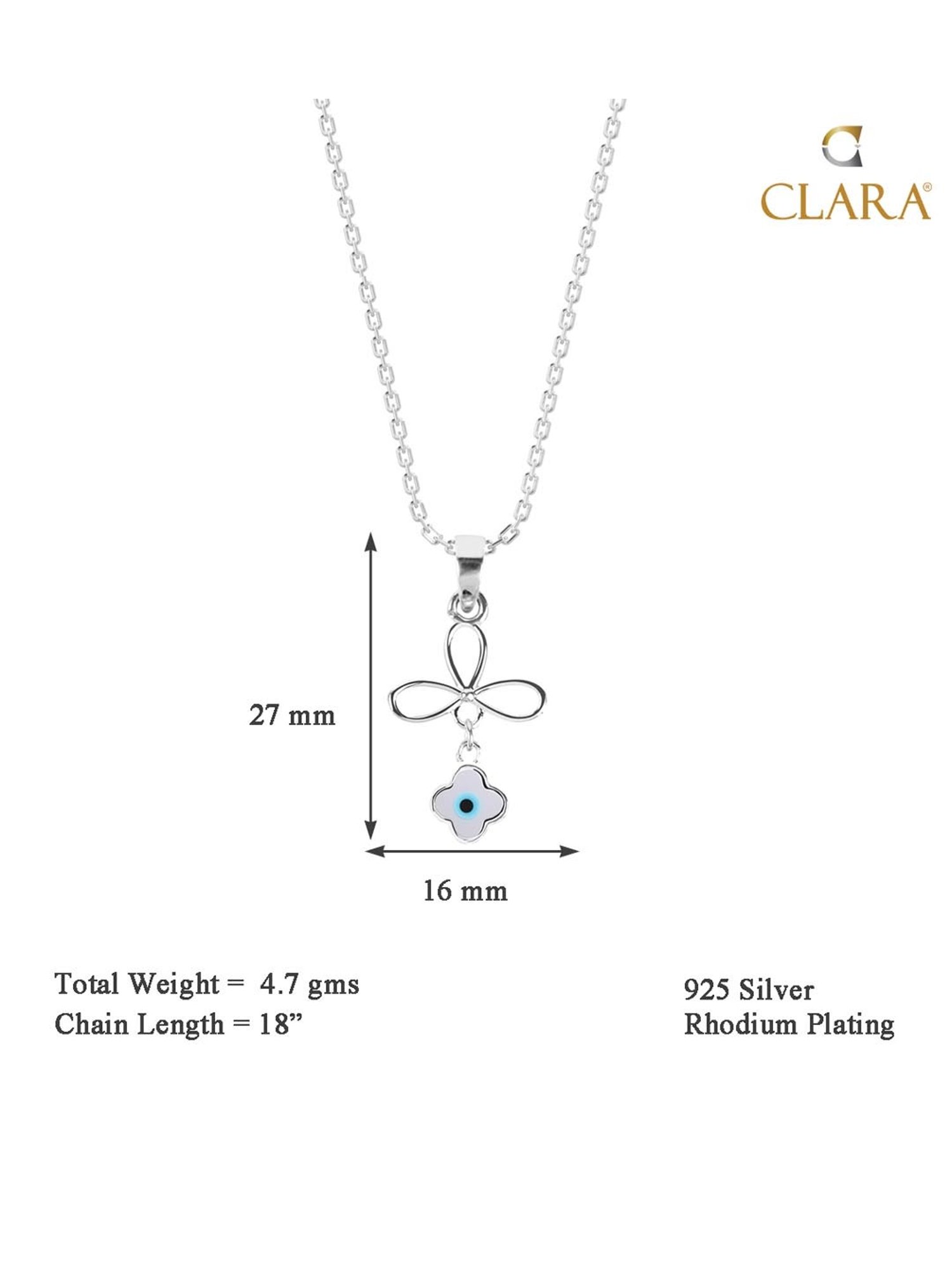 Clara 92.5 Sterling Silver Evil Eye Flower Pendant with Chain for Women