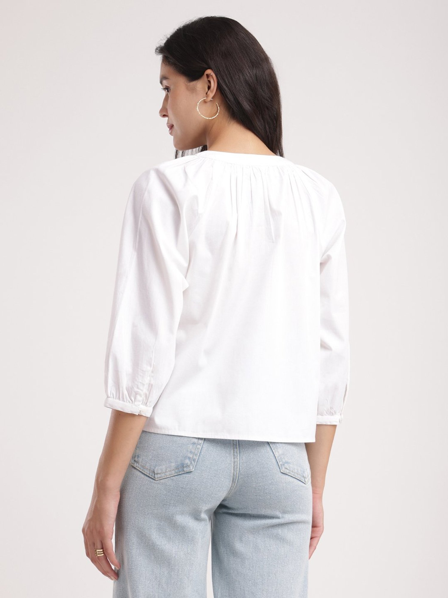 Fablestreet White Cotton Relaxed Fit Top