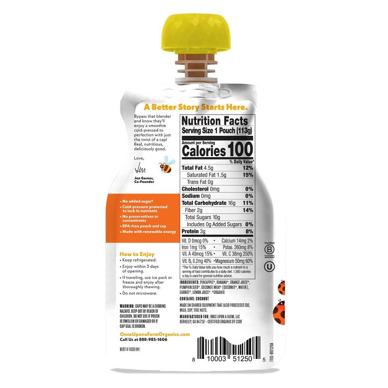 Once Upon a Farm Organic Dairy-Free Tropical Twirl Kids' Smoothie - 4oz Pouch