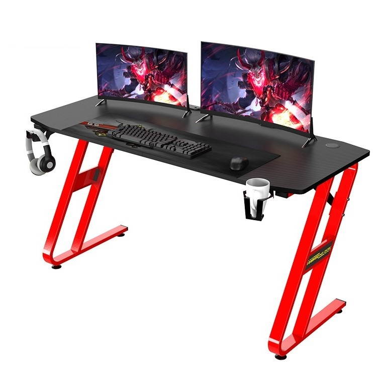 NEO Ergonomic 55Inch Gaming Desk - 55" Z Shaped Home Office PC Computer Gaming Table with Cup Holder Headphone Hook & 2 Cable Management Holes