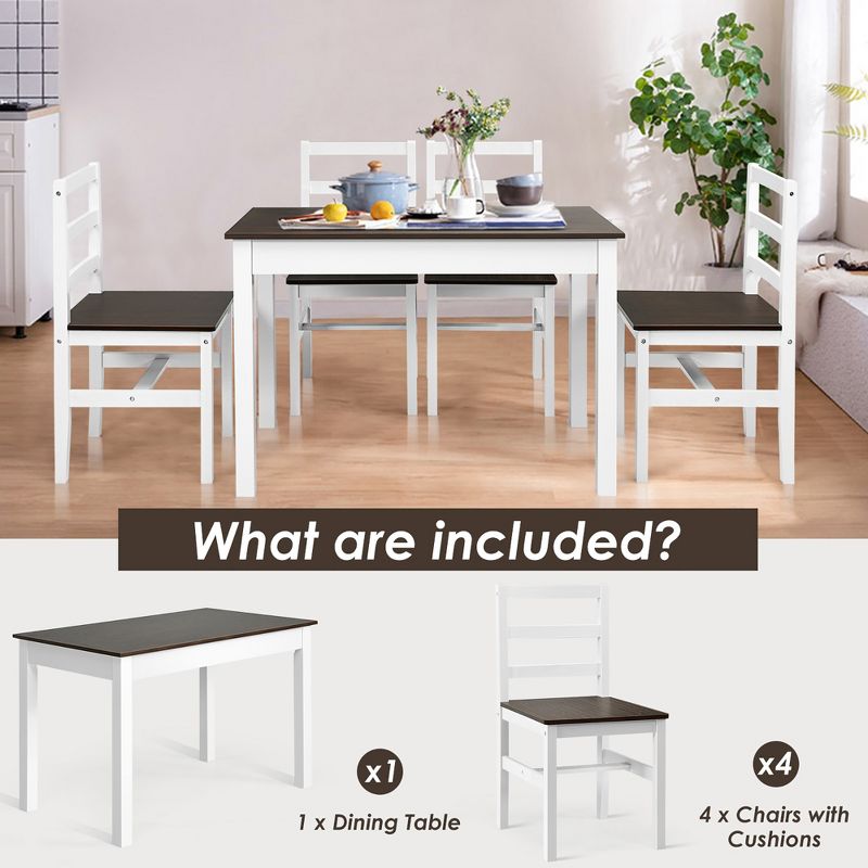 Costway 5pcs Dining Set Solid Wood Compact Kitchen Table & 4 Chairs Modern