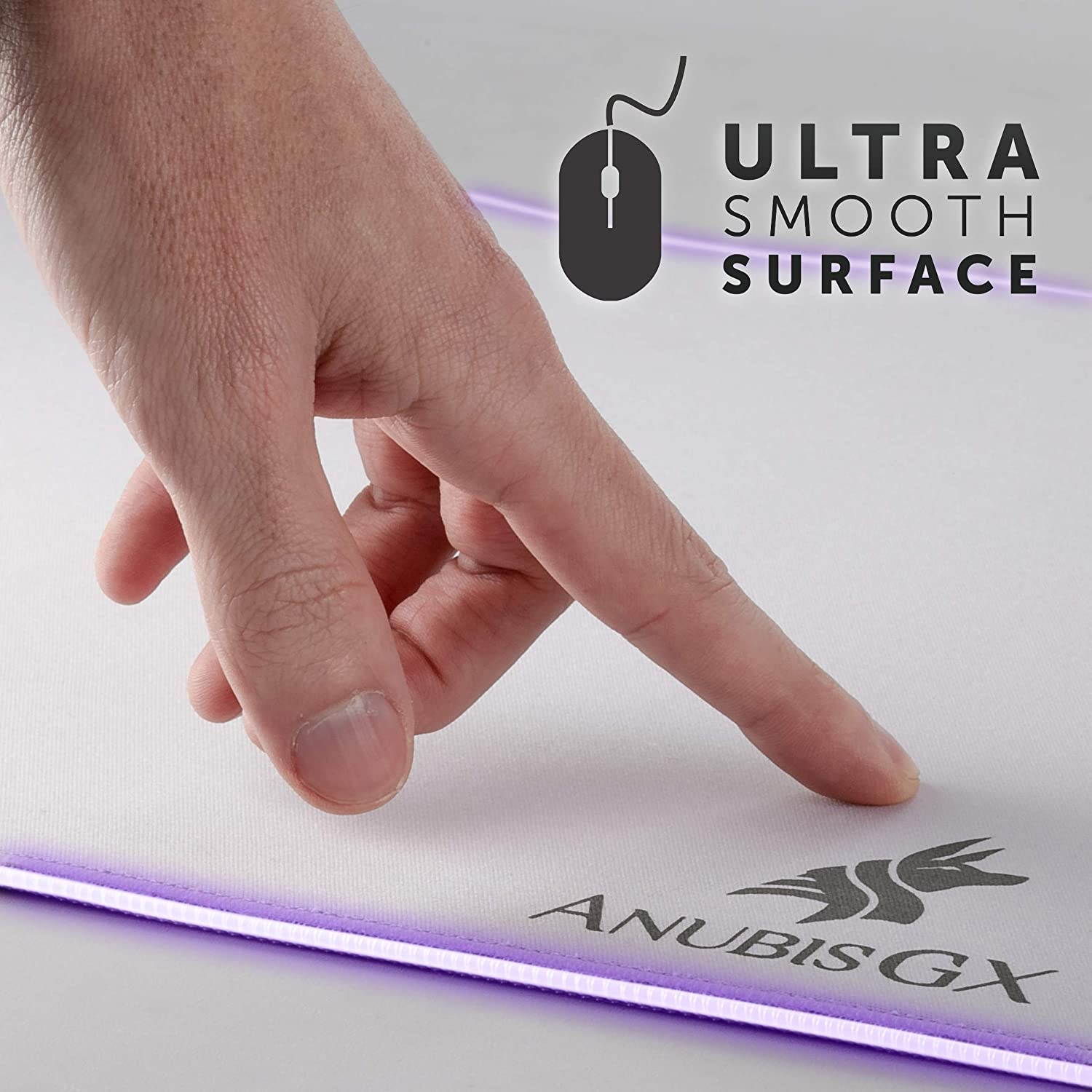 White RGB Gaming Mouse Pad XL, Best Premium XXL Computer Gaming Desk Mat; 10 Glowing LED Types, Large Waterproof Extended Mousepad Surface, Non-Slip Gamer RBG Precision 31.5 x 11.8 in