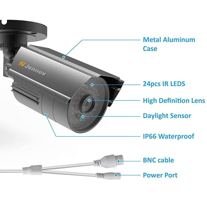 8CH 5MP CCTV Security Camera System, 4PCS H.264+ Home Surveillance Security DVR Kit with 1TB HDD,Outdoor Bullet Cameras Waterproof,Audio Recording,Email Alert,24/7 Home Business Monitoring