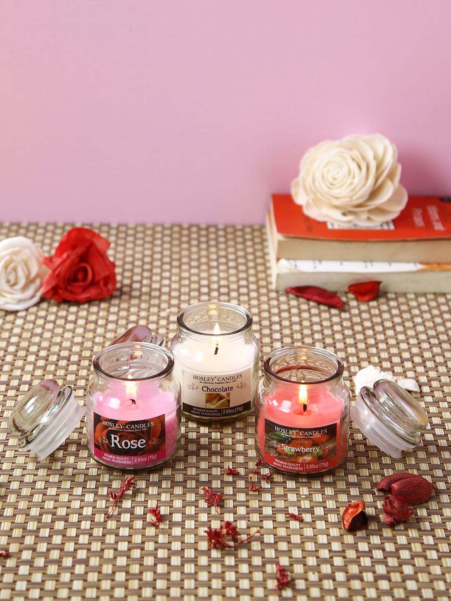 HOSLEY Multicolor Glass Jar Candles - Set of 3