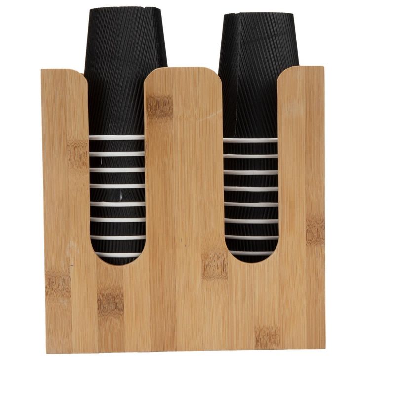 Mind Reader 2 Row Cup and Lid Organizer Stand Holder, Bamboo Brown
