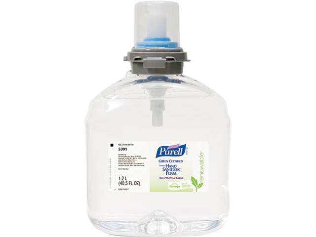 PURELL 5391-02 TFX Green Certified Instant Hand Sanitizer Foam Refill, 1200-ml, Clear