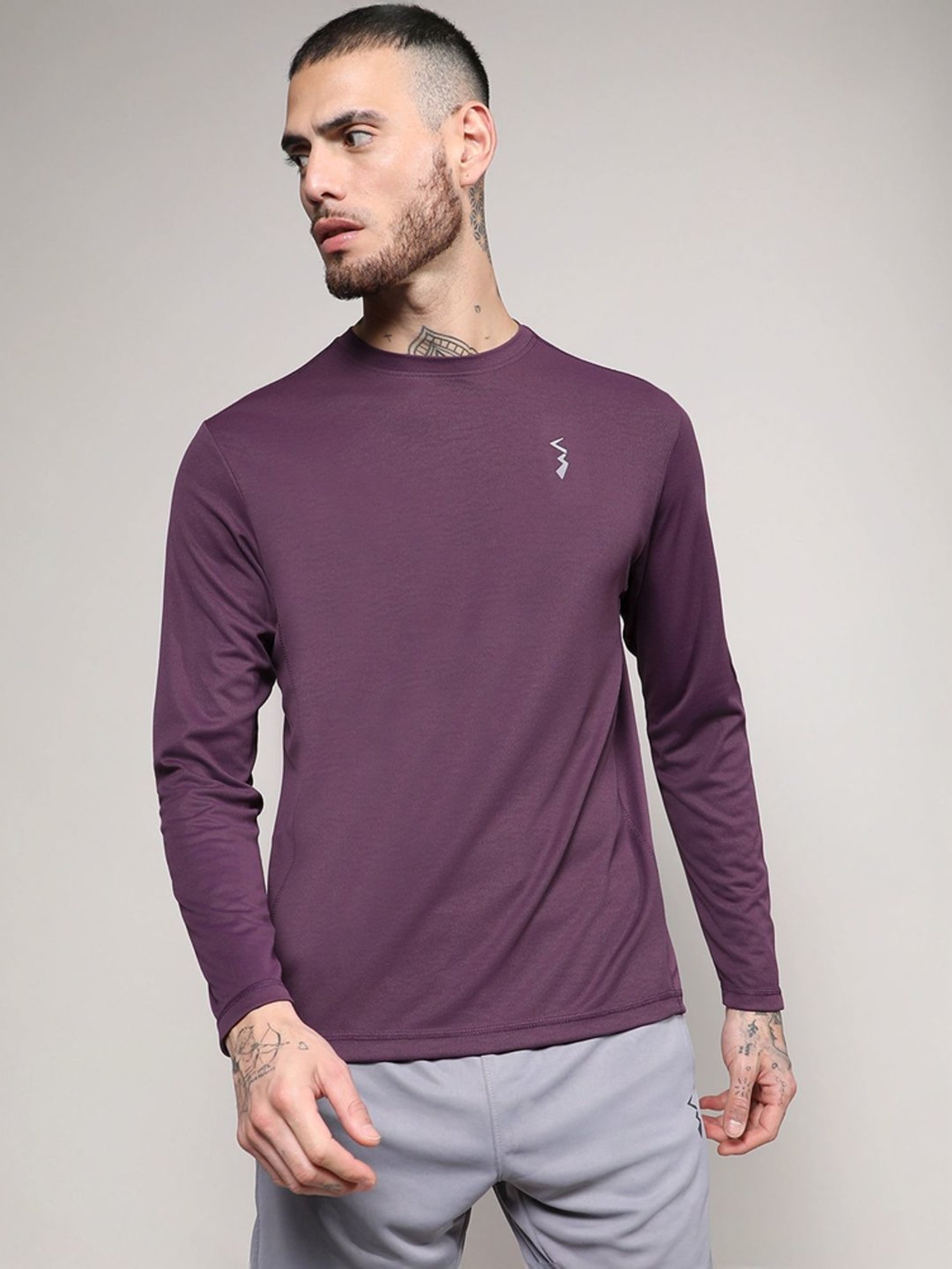 Campus Sutra Purple Regular Fit Sports T-Shirt