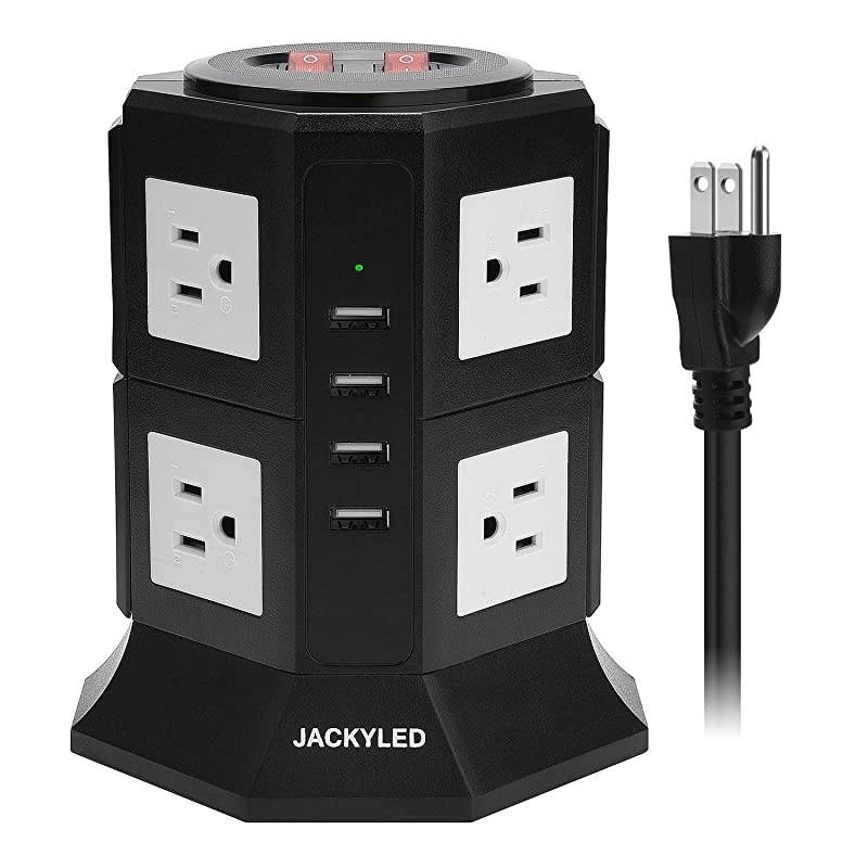 Power Strip Tower  8 AC Outlets 3000W 15A and 4 USB Slots 8A Desktop Smart Charging Station Multiple Protection with Heavy Duty 6.5ft 14 AWG Extension Cord for Home Office