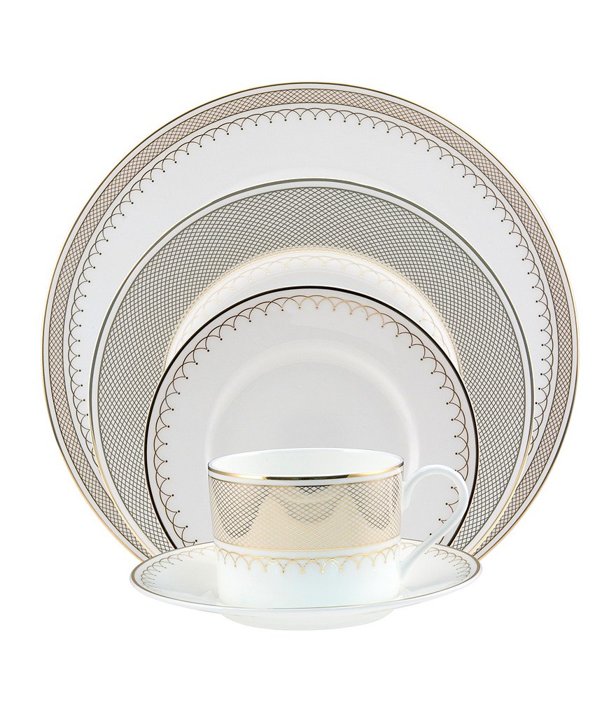 Nikko Lattice Gold Scalloped Bone China 5-Piece Place Setting