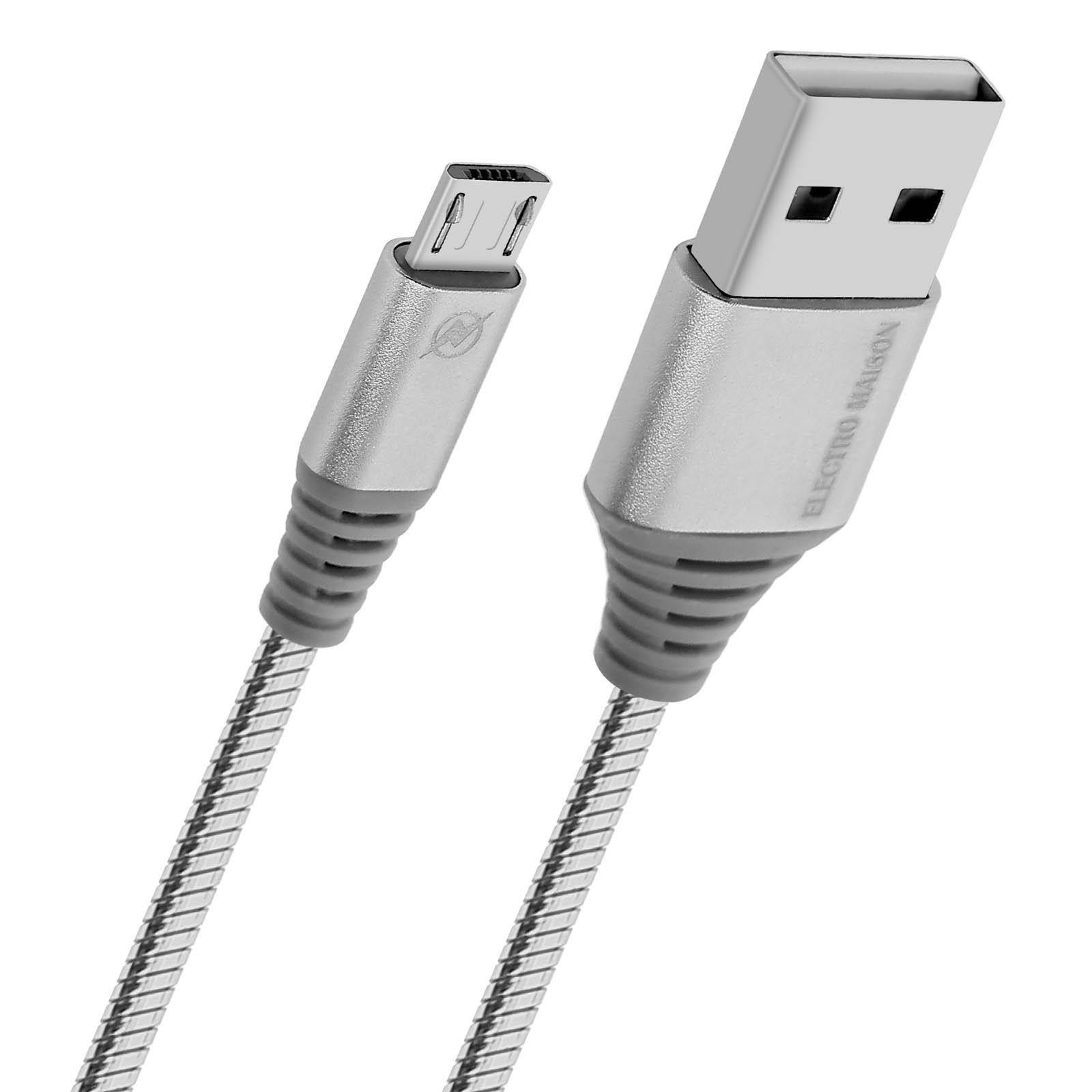 1m Micro-USB to USB cable for smartphones and tablets, Charge/Sync - Silver