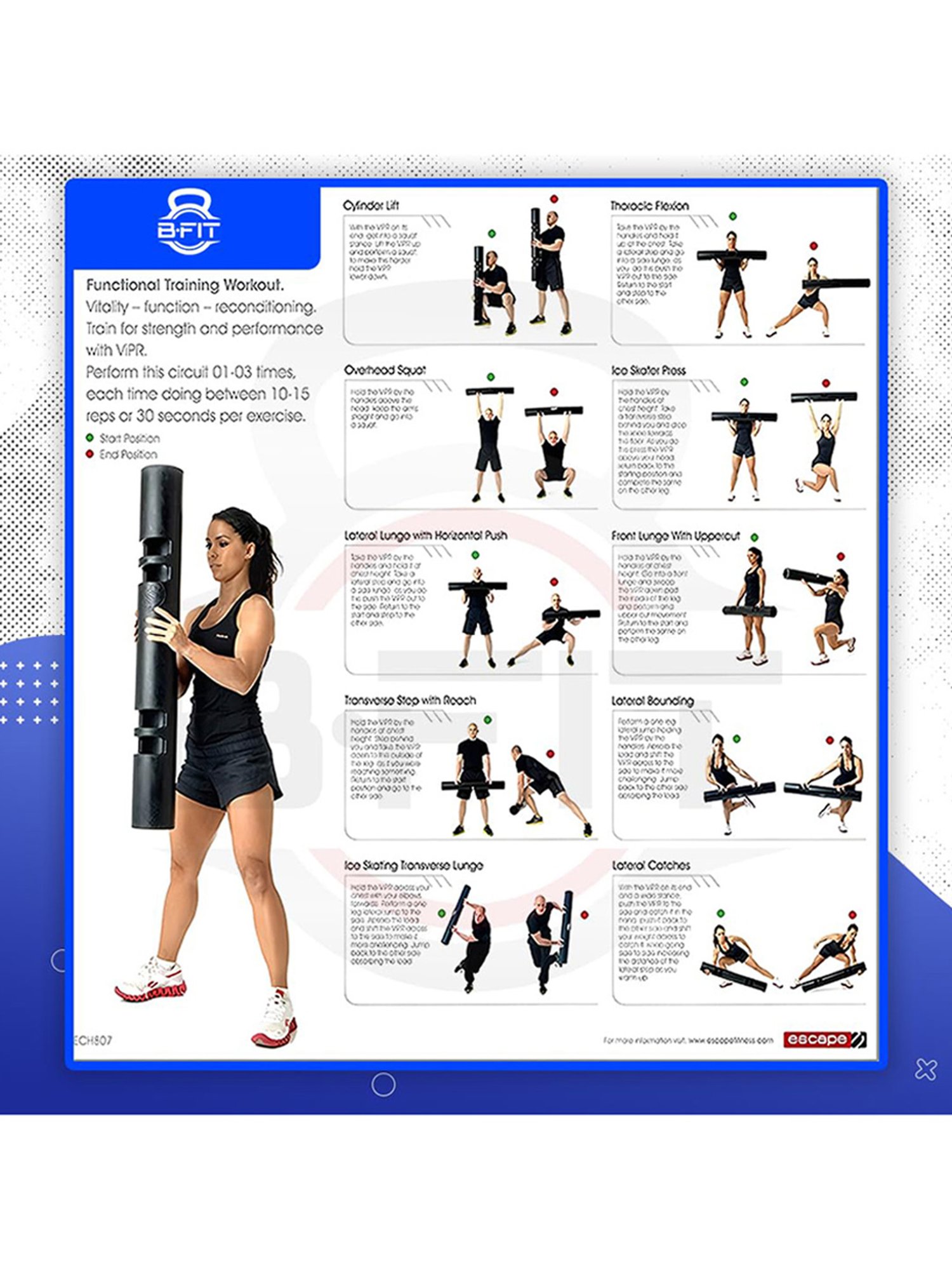 B Fit 12 kg ViPR Fitness Tube Functional Training Rubber VIPR Weight Bar (Navy)