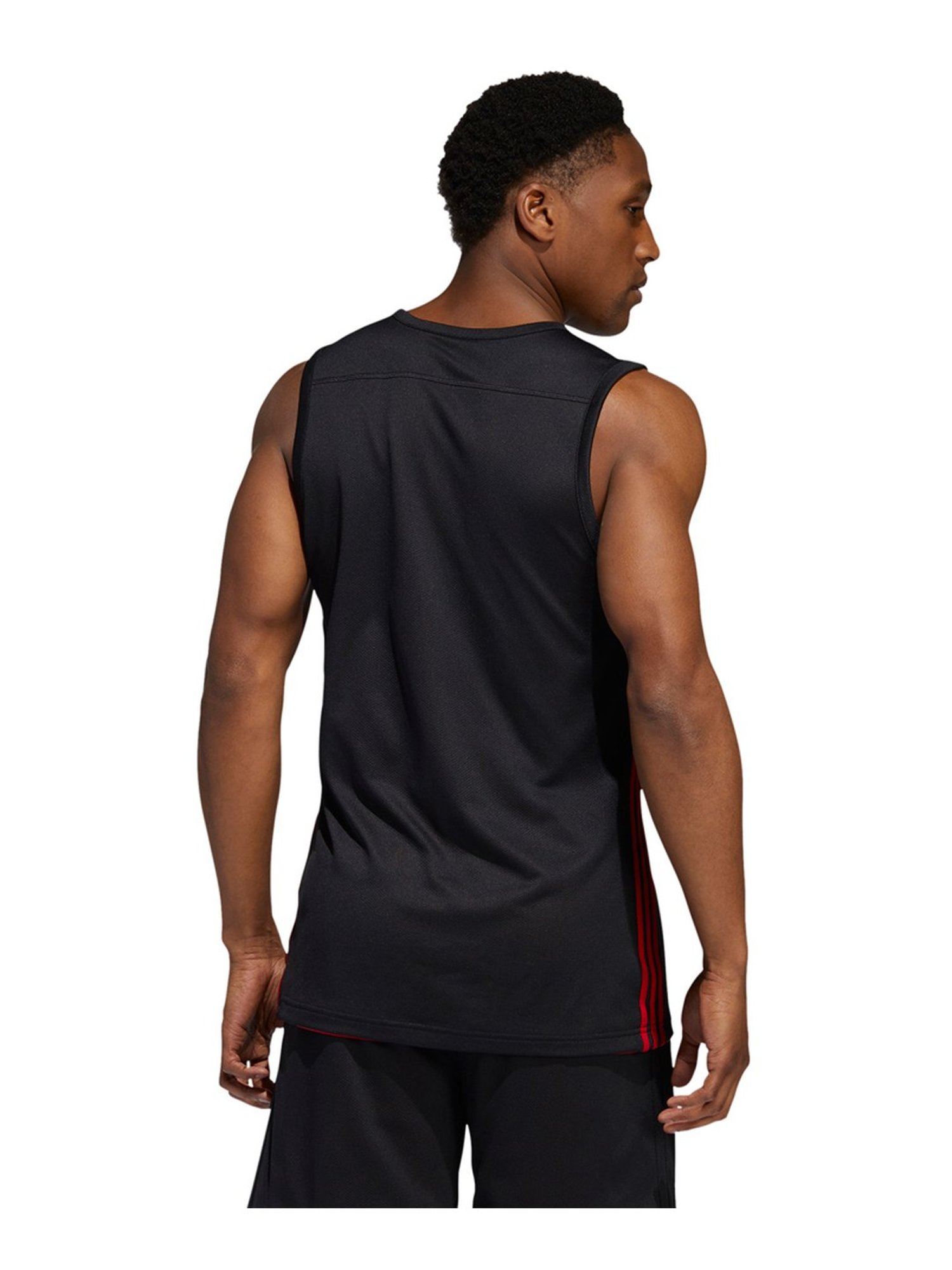 Adidas TMS REV JRS Black & Red Regular Fit Sports T-Shirt