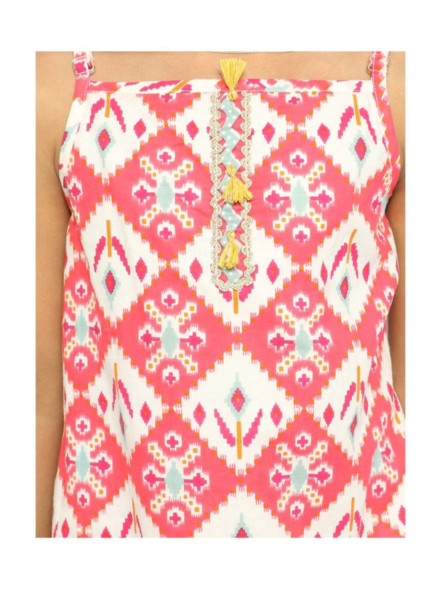 Nauti Nati Kids White & Pink Embellished Kurta, Dhoti with Dupatta