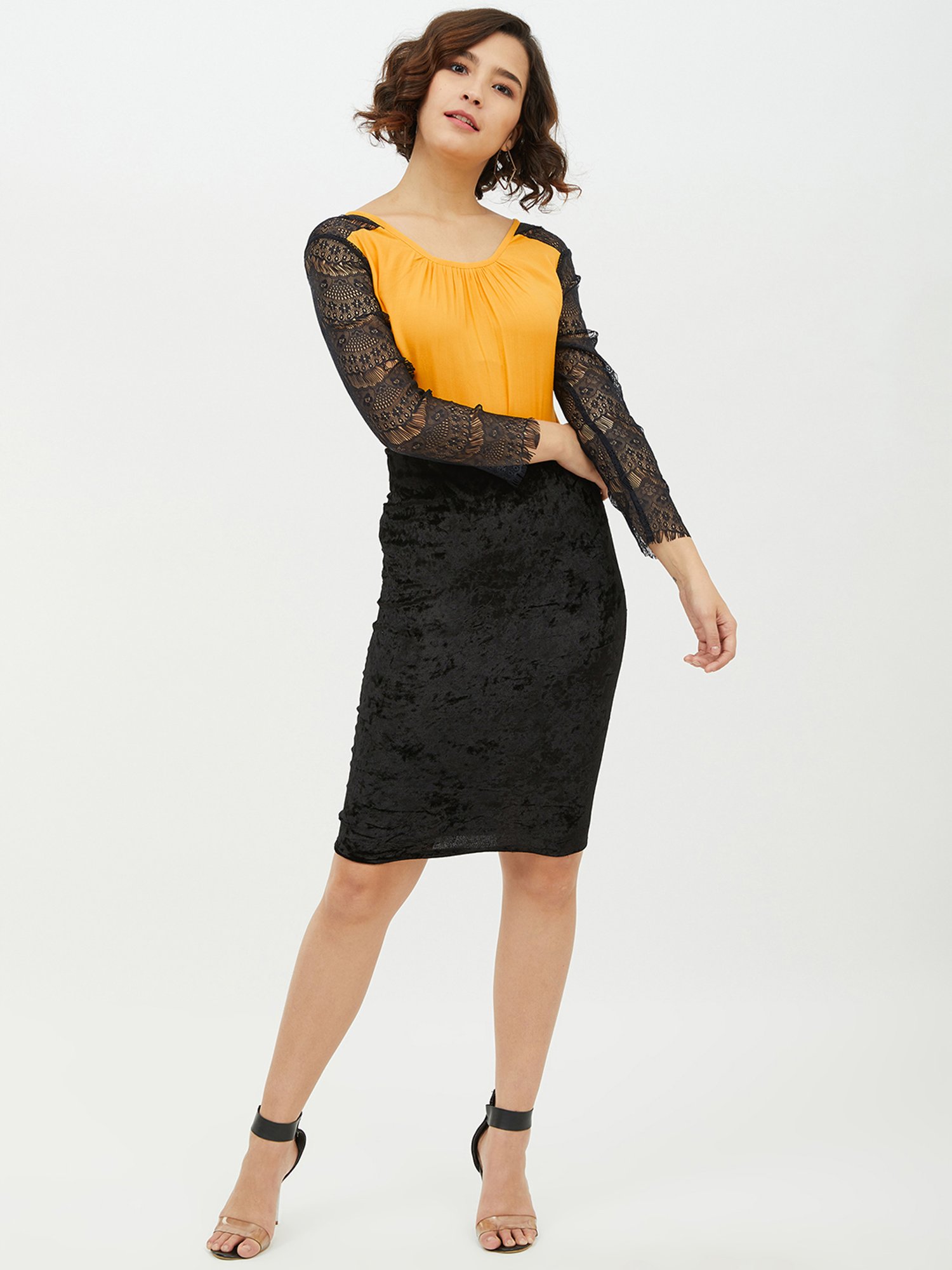 StyleStone Yellow Lace Sleeved Box Top