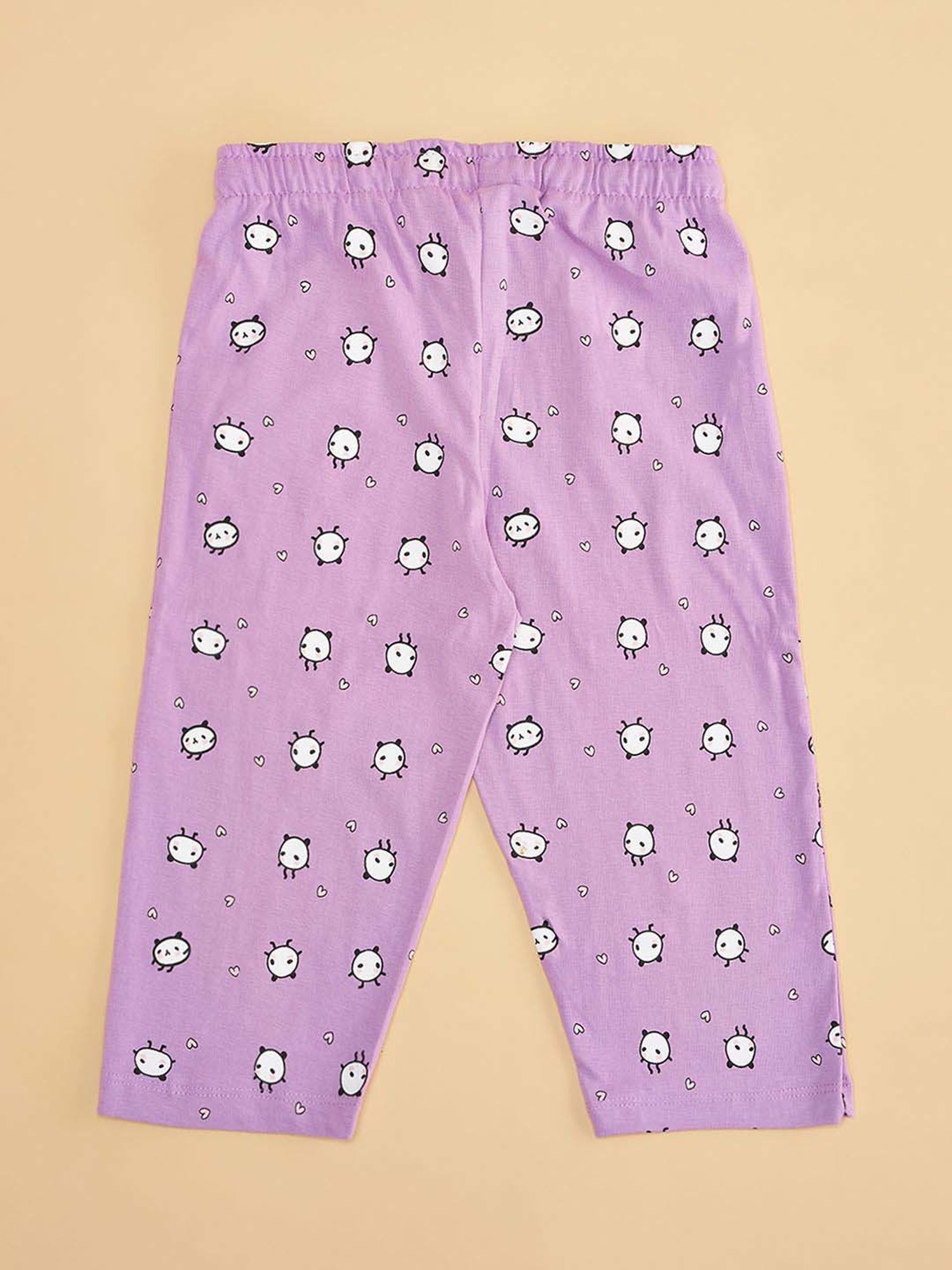 YU by Pantaloons Girls Lilac & Black Cotton Printed Pajamas (Pack of 2)
