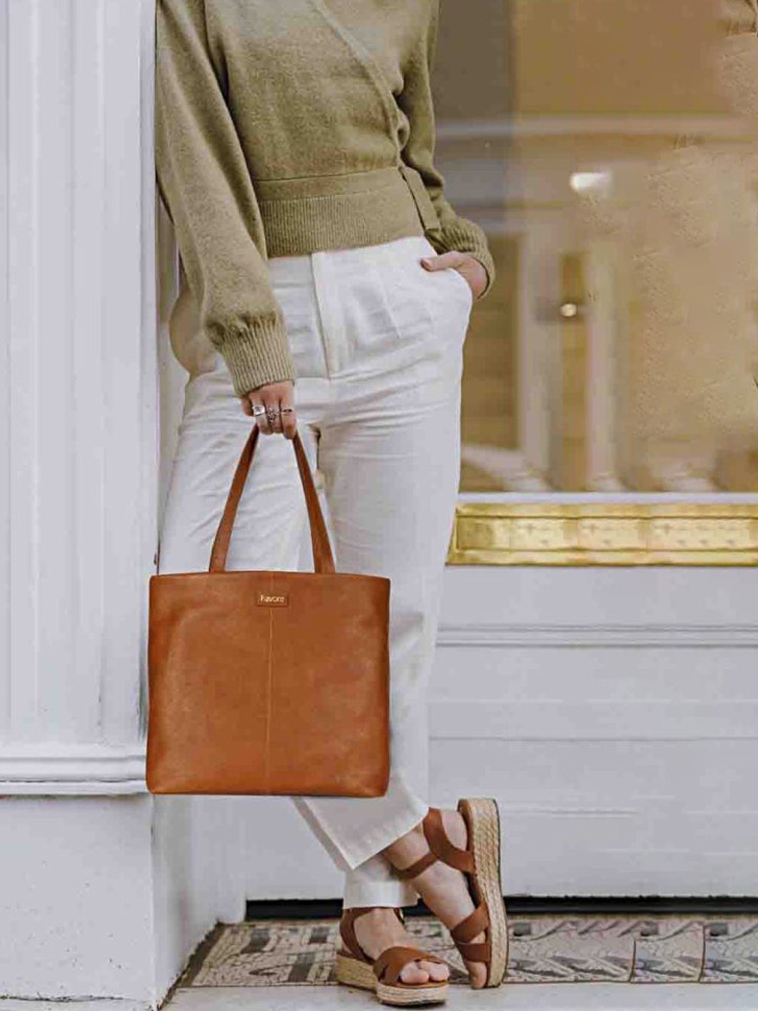 Favore Tan Solid Medium Tote Handbag