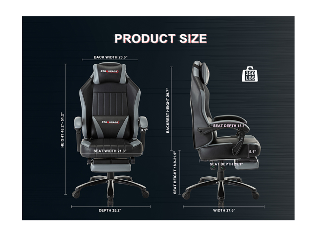 STRASPACE Big & Tall 400lb Memory Foam Reclining Gaming Chair Metal Base - Adjustable Back Angle and Retractable Footrest Ergonomic High-Back Leather Racing Executive Computer Desk Office Chair, Blue