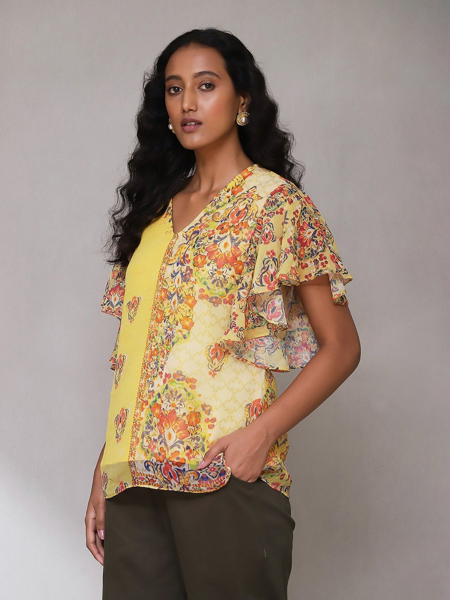 aarke Ritu Kumar Yellow Printed Top