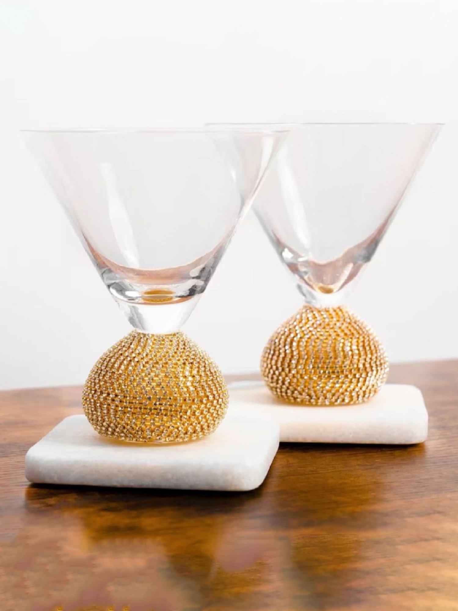 Melbify Jewel Ball Transparent Glass Martini & Wine Glass with Designer Bottom (220ml) - Set of 2