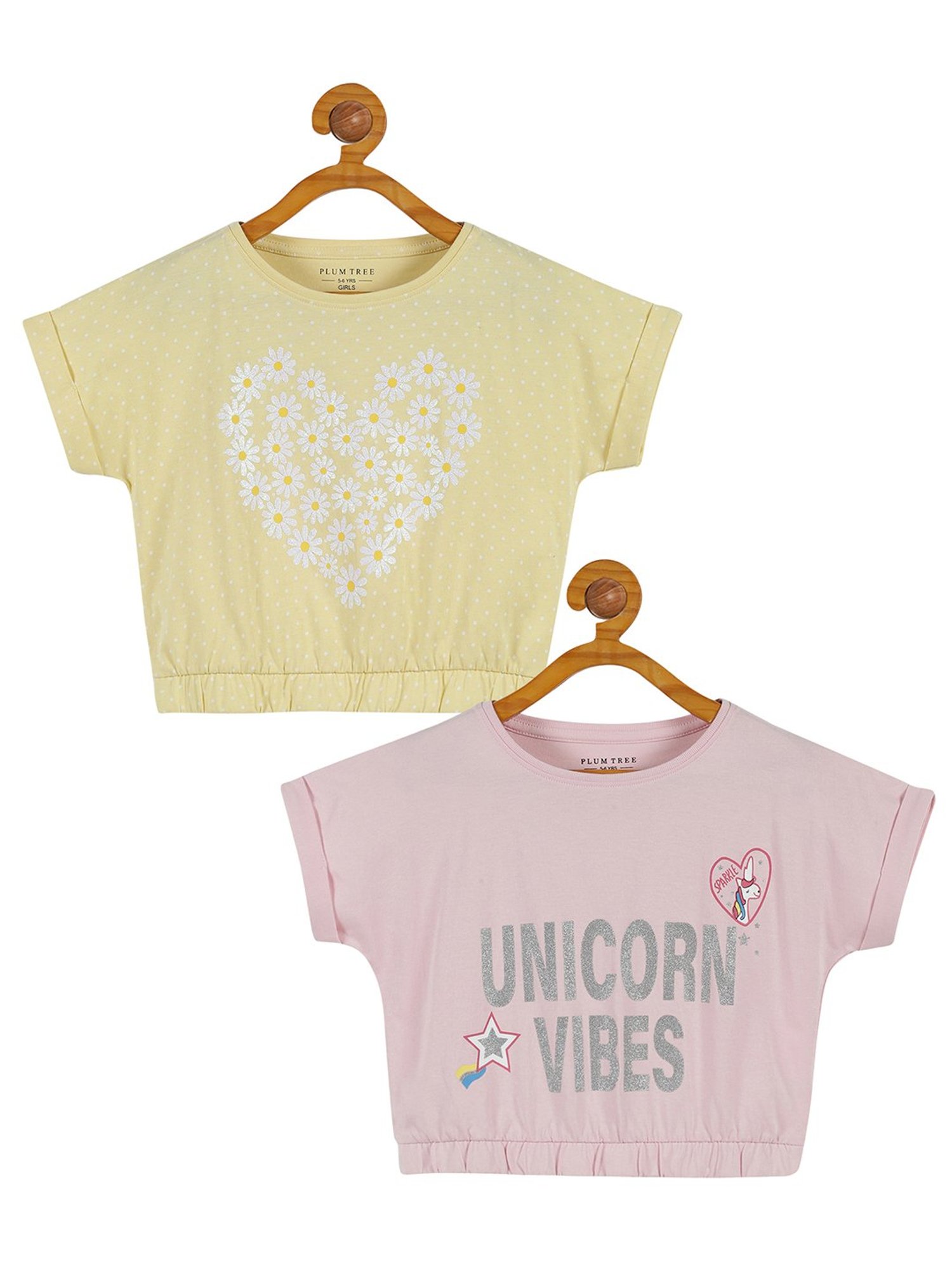 Plum Tree Kids Yellow & Pink Printed Crop Top (Pack Of 2)